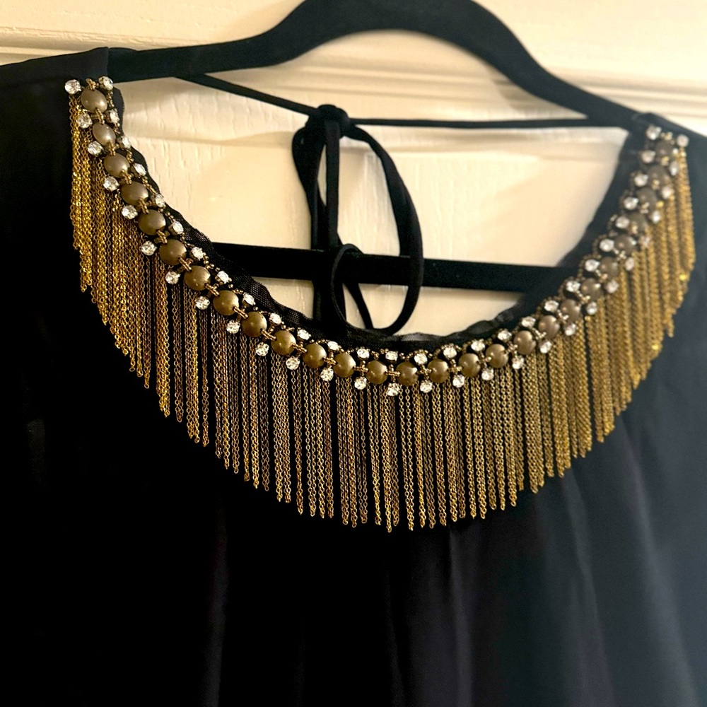 Designer party Tunic/shirt with embellished collar and dipped back.